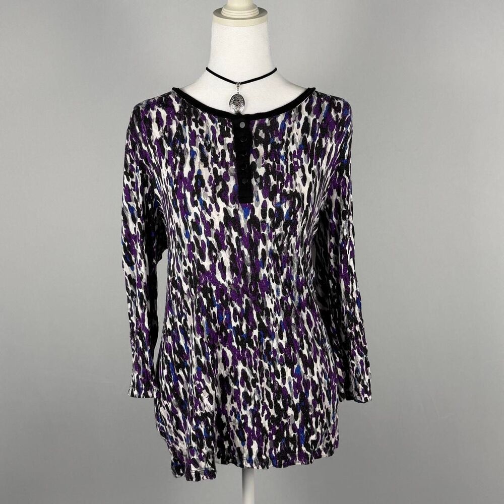 Whimsygoth Women's Purple and Black Animal Print Henley